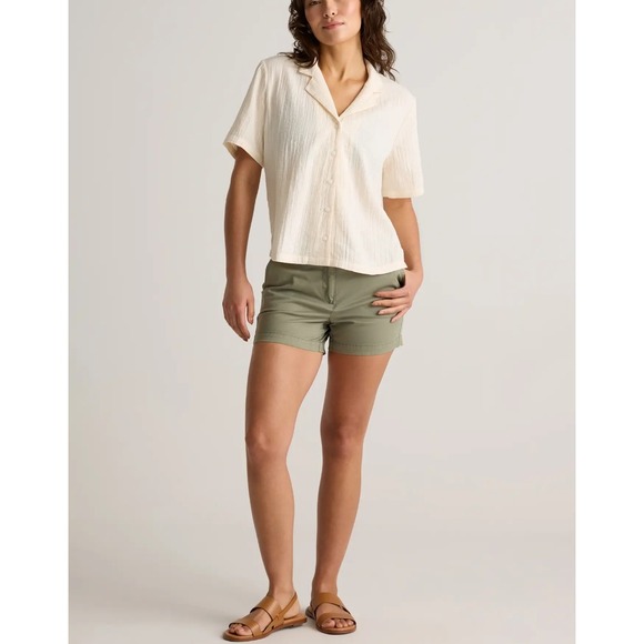 NWT Quince Vintage Cream 100 Organic Cotton Gauze Short Sleeve Button Up Shirt M - Picture 5 of 8